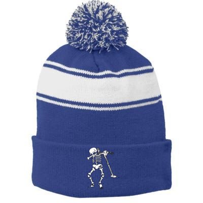 Dabbing Skeleton Metal Detector Halloween Funny Dab Humor Cool Gift Stripe Pom Pom Beanie