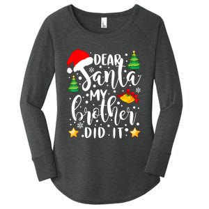 Dear Santa My Brother Did It Funny Christmas Pajama Women's Perfect Tri Tunic Long Sleeve Shirt