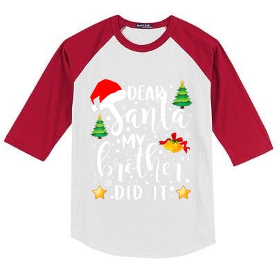 Dear Santa My Brother Did It Funny Christmas Pajama Kids Colorblock Raglan Jersey