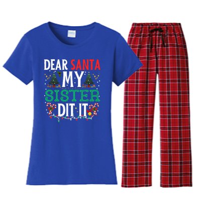 Dear Santa My Sister Did It Christmas Matching Family Women's Flannel Pajama Set