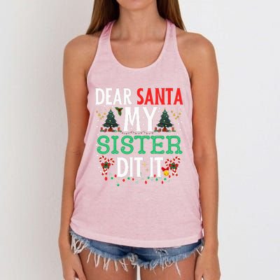 Dear Santa My Sister Did It Christmas Matching Family Women's Knotted Racerback Tank