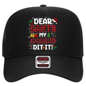 Dear Santa My Cousin Did It Buffalo Plaid Christmas Pajama High Crown Mesh Back Trucker Hat