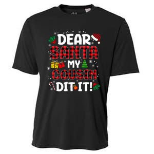 Dear Santa My Cousin Did It Buffalo Plaid Christmas Pajama Cooling Performance Crew T-Shirt