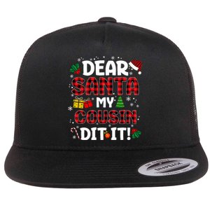 Dear Santa My Cousin Did It Buffalo Plaid Christmas Pajama Flat Bill Trucker Hat