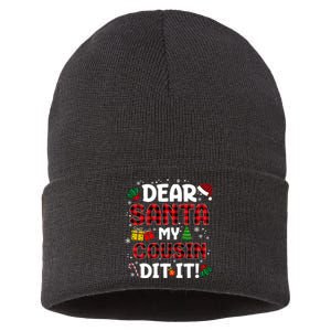 Dear Santa My Cousin Did It Buffalo Plaid Christmas Pajama Sustainable Knit Beanie