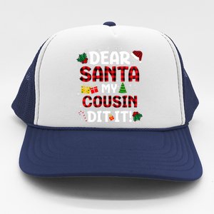 Dear Santa My Cousin Did It Buffalo Plaid Christmas Pajama Trucker Hat