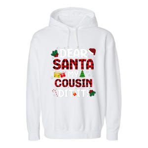 Dear Santa My Cousin Did It Buffalo Plaid Christmas Pajama Garment-Dyed Fleece Hoodie