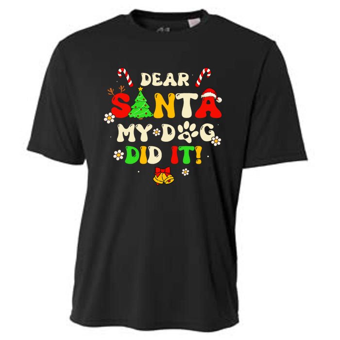 Dear Santa My Dog Did It Groovy Christmas Tree Candy Xmas Cooling Performance Crew T-Shirt