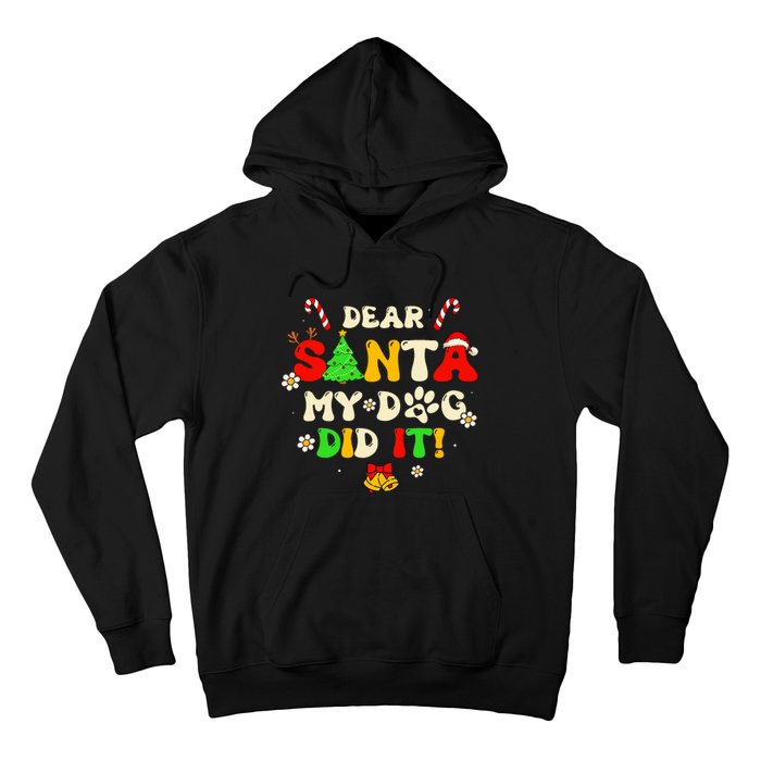 Dear Santa My Dog Did It Groovy Christmas Tree Candy Xmas Hoodie