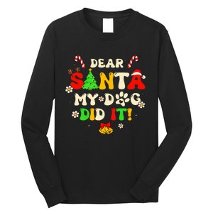 Dear Santa My Dog Did It Groovy Christmas Tree Candy Xmas Long Sleeve Shirt