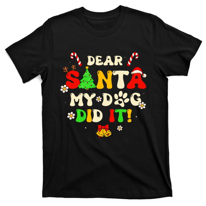 Dear Santa My Dog Did It Groovy Christmas Tree Candy Xmas T-Shirt