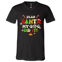 Dear Santa My Dog Did It Groovy Christmas Tree Candy Xmas V-Neck T-Shirt