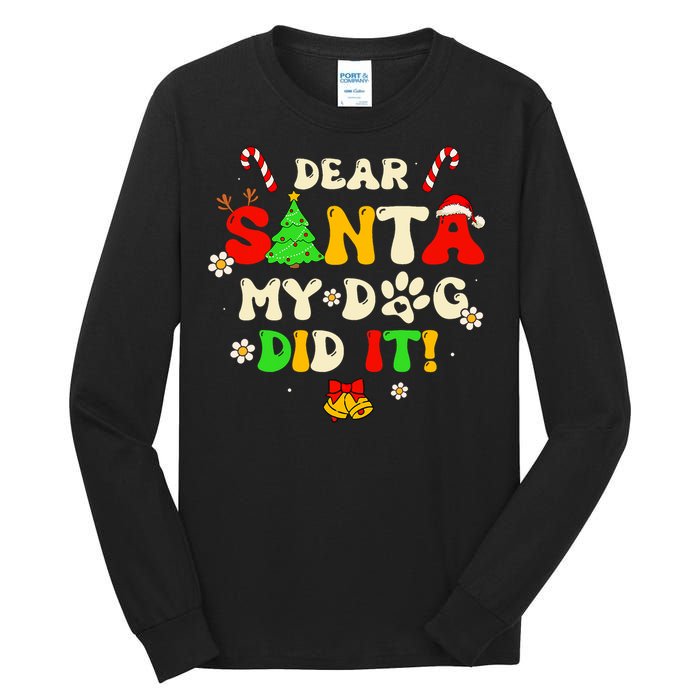 Dear Santa My Dog Did It Groovy Christmas Tree Candy Xmas Tall Long Sleeve T-Shirt