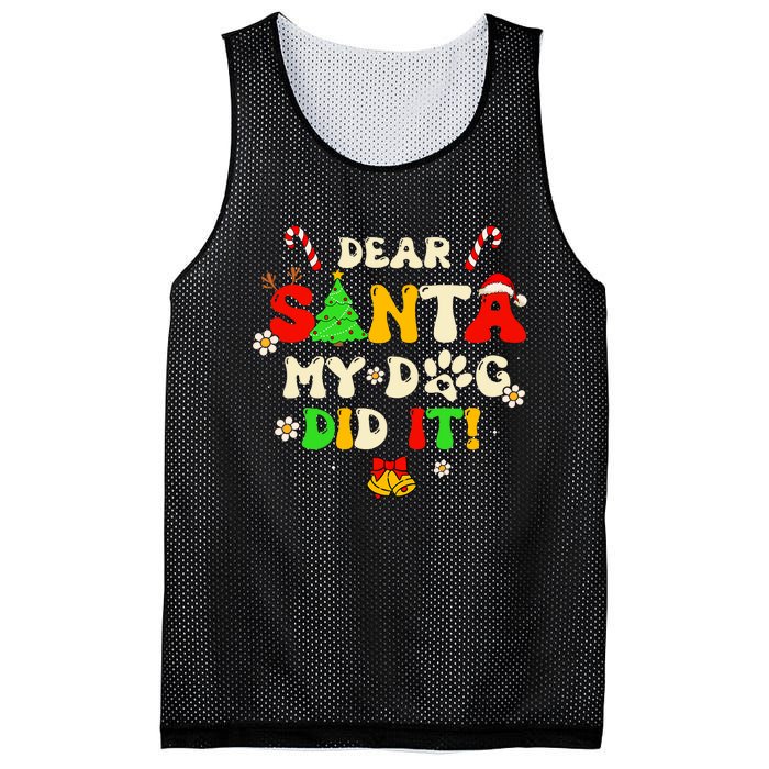 Dear Santa My Dog Did It Groovy Christmas Tree Candy Xmas Mesh Reversible Basketball Jersey Tank