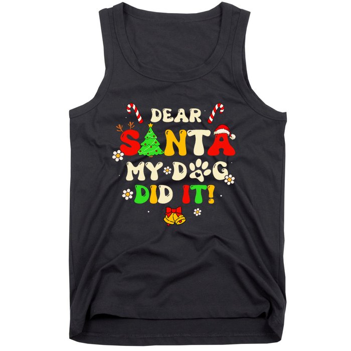 Dear Santa My Dog Did It Groovy Christmas Tree Candy Xmas Tank Top