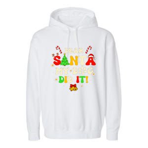 Dear Santa My Dog Did It Groovy Christmas Tree Candy Xmas Garment-Dyed Fleece Hoodie