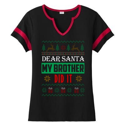 Dear Santa My Brother Did It Ugly Christmas Ladies Halftime Notch Neck Tee