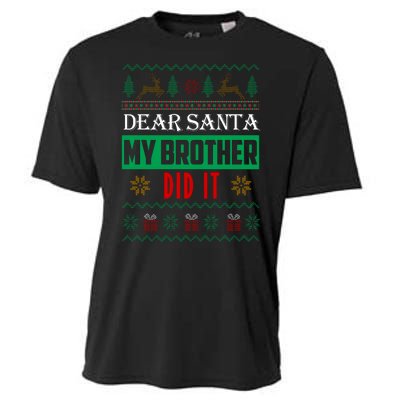 Dear Santa My Brother Did It Ugly Christmas Cooling Performance Crew T-Shirt