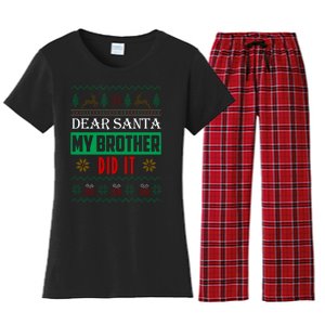 Dear Santa My Brother Did It Ugly Christmas Women's Flannel Pajama Set