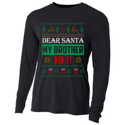 Dear Santa My Brother Did It Ugly Christmas Cooling Performance Long Sleeve Crew