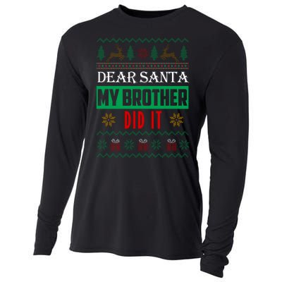 Dear Santa My Brother Did It Ugly Christmas Cooling Performance Long Sleeve Crew