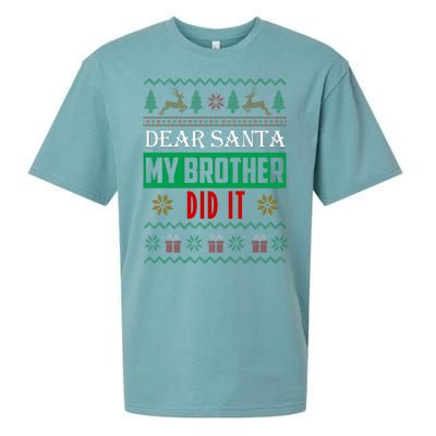 Dear Santa My Brother Did It Ugly Christmas Sueded Cloud Jersey T-Shirt