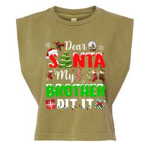 Dear Santa My Brother Did It Funny Christmas Family Pajama Meaningful Gift Garment-Dyed Women's Muscle Tee