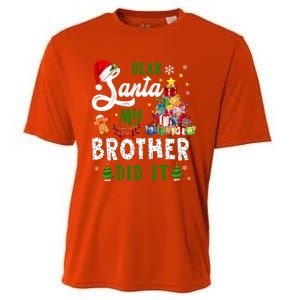 Dear Santa My Brother Did It Funny Christmas Pajama Gift Cooling Performance Crew T-Shirt