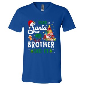 Dear Santa My Brother Did It Funny Christmas Pajama Gift V-Neck T-Shirt