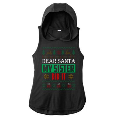 Dear Santa My Sister Did It Ugly Christmas Ladies PosiCharge Tri-Blend Wicking Draft Hoodie Tank