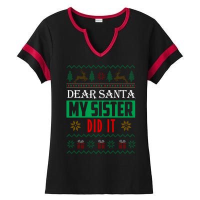 Dear Santa My Sister Did It Ugly Christmas Ladies Halftime Notch Neck Tee