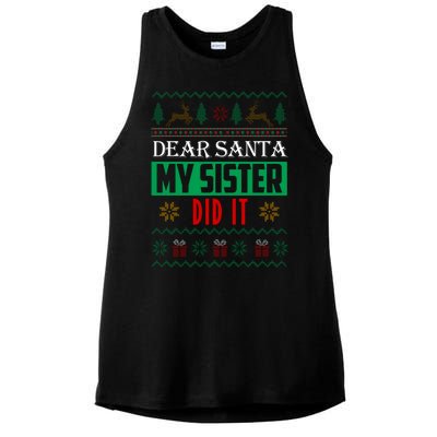 Dear Santa My Sister Did It Ugly Christmas Ladies PosiCharge Tri-Blend Wicking Tank