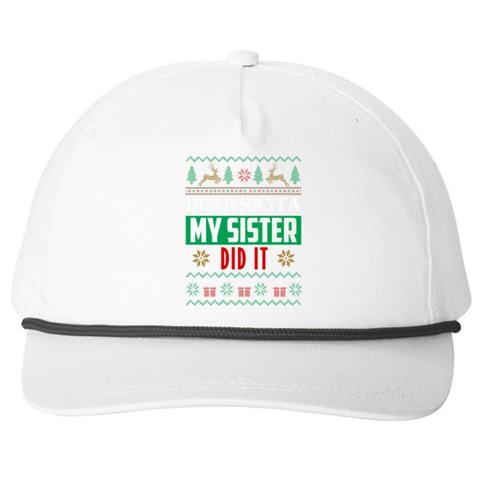 Dear Santa My Sister Did It Ugly Christmas Snapback Five-Panel Rope Hat