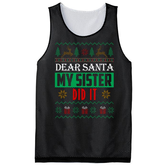 Dear Santa My Sister Did It Ugly Christmas Mesh Reversible Basketball Jersey Tank