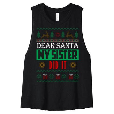 Dear Santa My Sister Did It Ugly Christmas Women's Racerback Cropped Tank