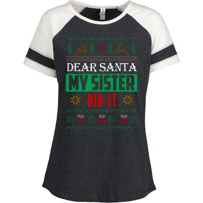 Dear Santa My Sister Did It Ugly Christmas Enza Ladies Jersey Colorblock Tee