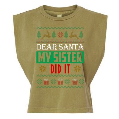 Dear Santa My Sister Did It Ugly Christmas Garment-Dyed Women's Muscle Tee