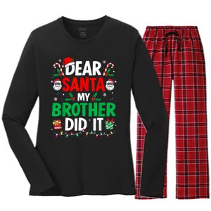 Dear Santa My Brother Did It Funny Christmas Women's Long Sleeve Flannel Pajama Set 