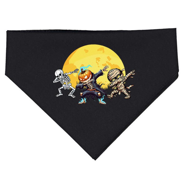 Dabbing Skeleton Mummy Spooky Squad Halloween Gift USA-Made Doggie Bandana