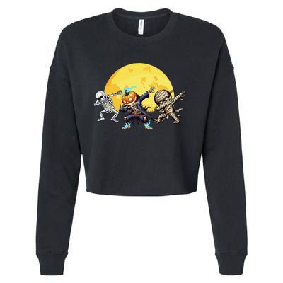 Dabbing Skeleton Mummy Spooky Squad Halloween Gift Cropped Pullover Crew