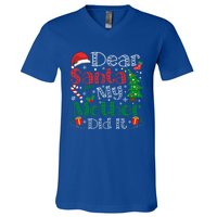 Dear Santa My Mother Did It Funny Mother Christmas Pajamas Cool Gift V-Neck T-Shirt