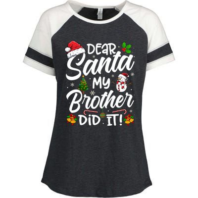 Dear Santa My Brother Did It Xmas Christmas Cute Enza Ladies Jersey Colorblock Tee