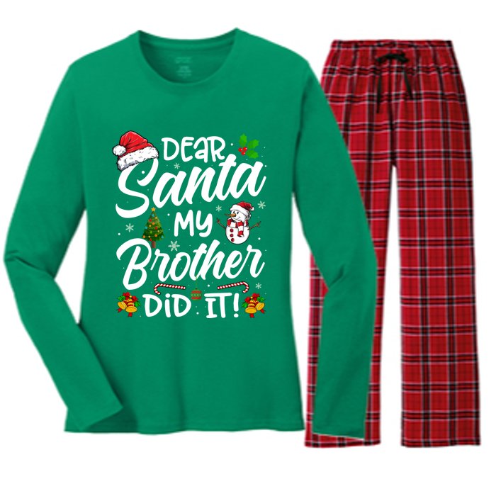 Dear Santa My Brother Did It Xmas Christmas Cute Women's Long Sleeve Flannel Pajama Set 