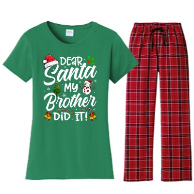 Dear Santa My Brother Did It Xmas Christmas Cute Women's Flannel Pajama Set