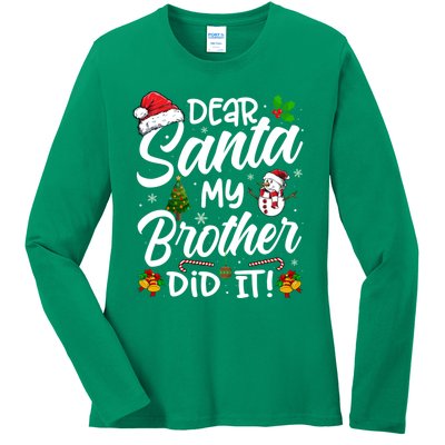 Dear Santa My Brother Did It Xmas Christmas Cute Ladies Long Sleeve Shirt