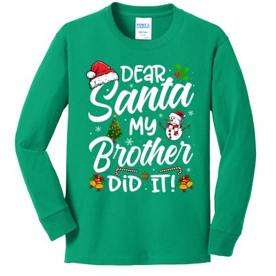 Dear Santa My Brother Did It Xmas Christmas Cute Kids Long Sleeve Shirt