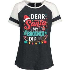 Dear Santa My Brother Did It Funny Christmas Girl Boy Enza Ladies Jersey Colorblock Tee