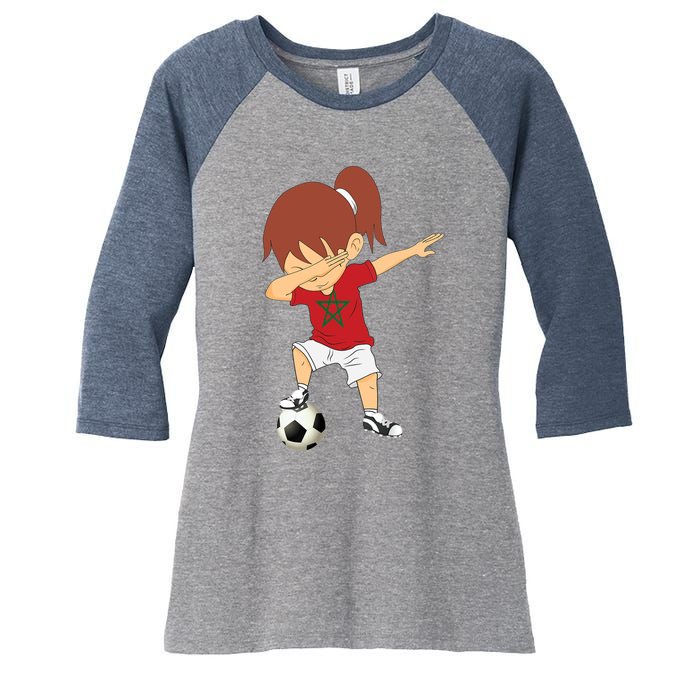 Dabbing Soccer Morocco Jersey Girls Moroccan Football Women's Tri-Blend 3/4-Sleeve Raglan Shirt