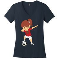 Dabbing Soccer Morocco Jersey Girls Moroccan Football Women's V-Neck T-Shirt