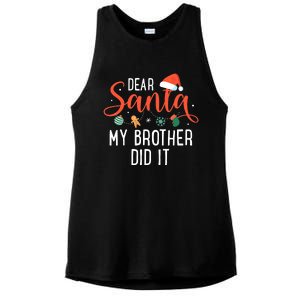 Dear Santa My Brother Did It Family Christmas Ladies PosiCharge Tri-Blend Wicking Tank